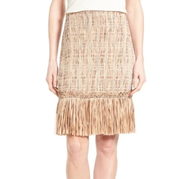 Nic + Zoe Textured Knit Fringe Tan Skirt M - Picture 1 of 13